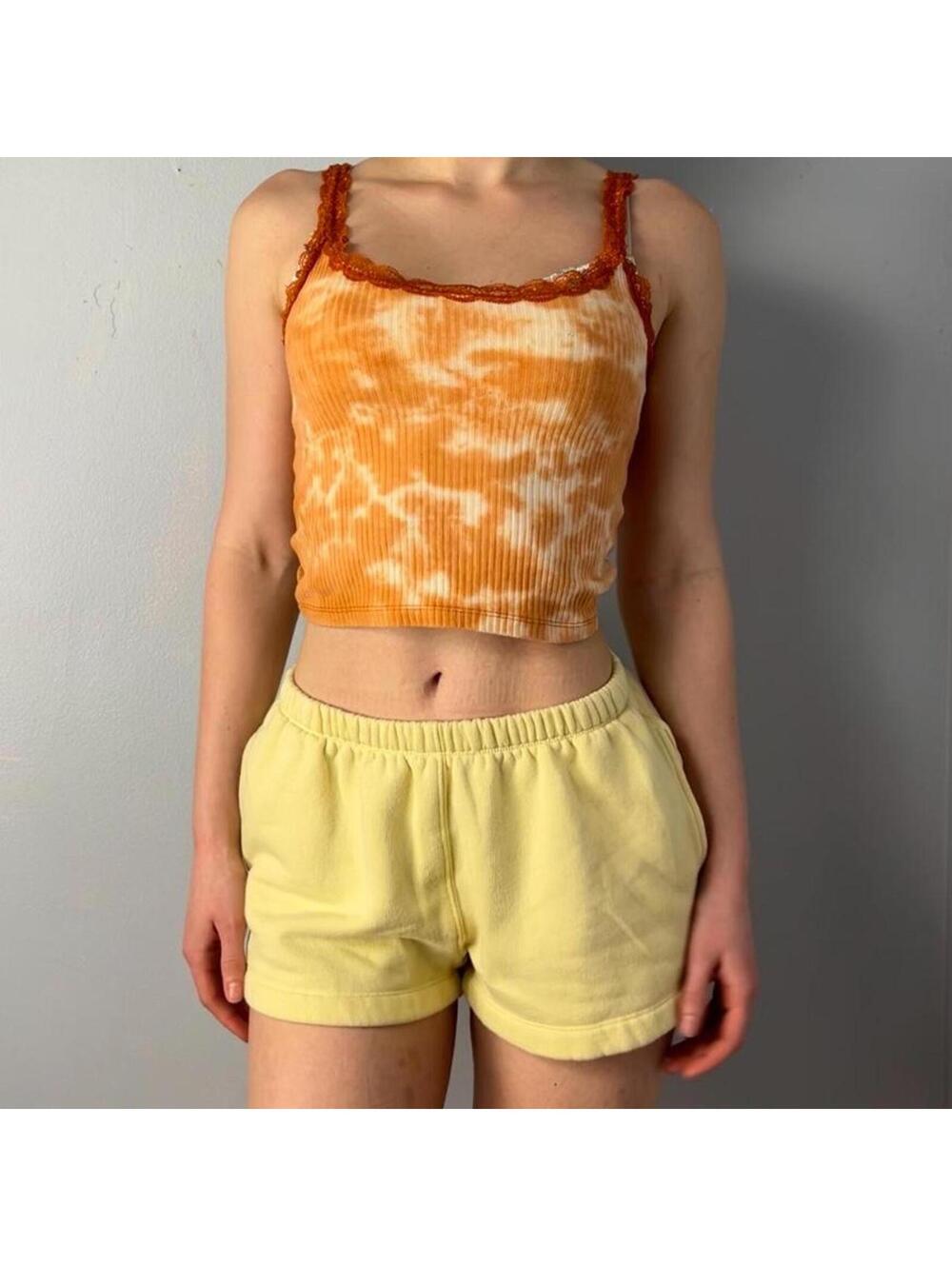 y2k tie dye tank top lace trim